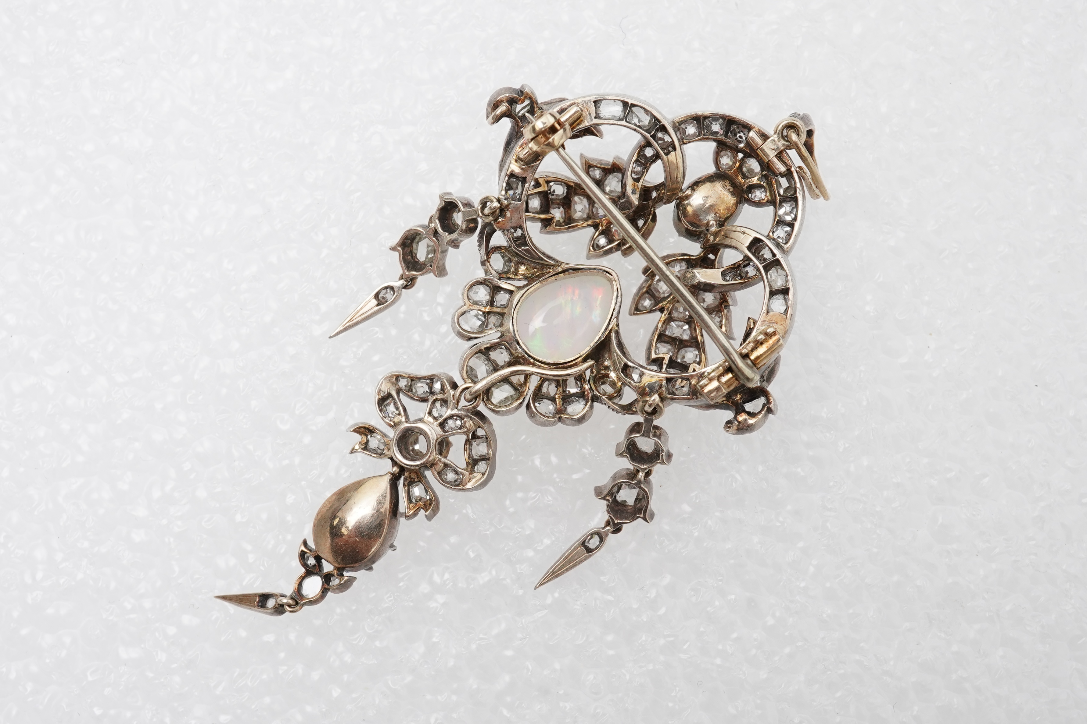 A Victorian opal and diamond brooch/pendant, mid-19th century